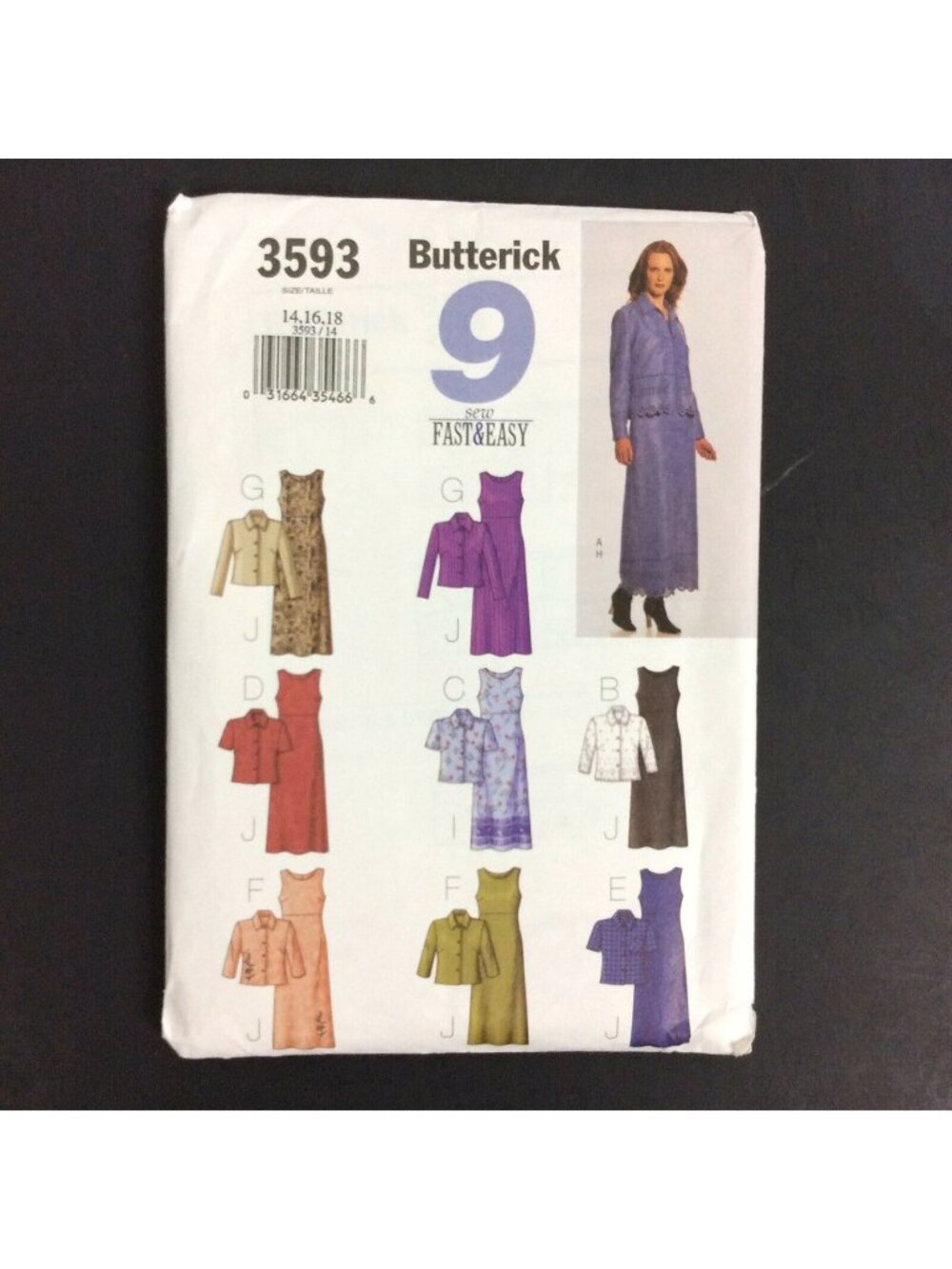 Butterick Pattern 3593 Misses & Misses Petite Dress Jacket Size 14 16 18 Uncut